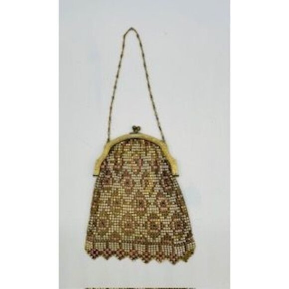 Art Deco Whiting and Davis enamelled metallic mesh bag or evening purse - Picture 2 of 6